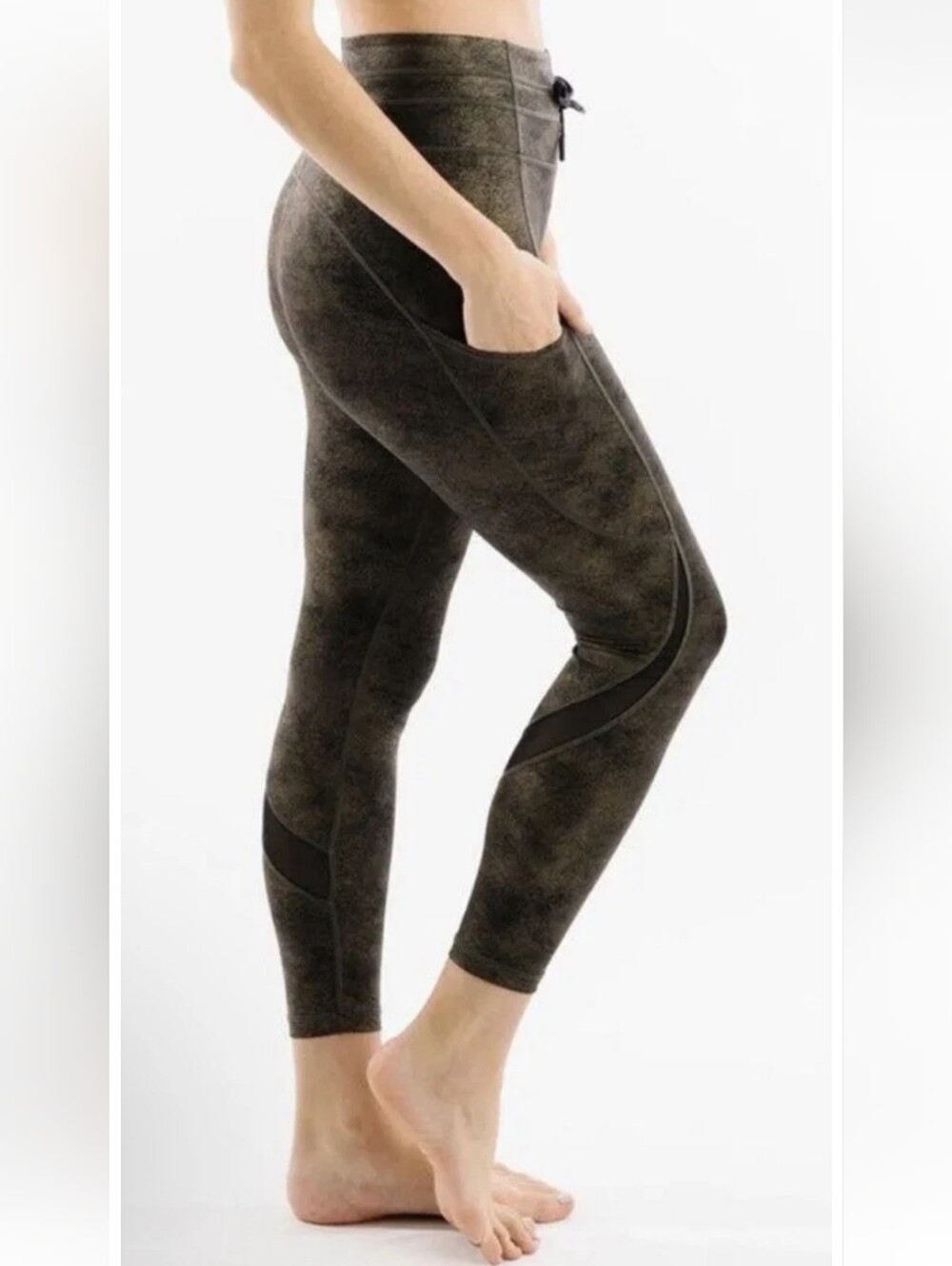 ZYIA ACTIVE Copper Distressed Side Pockets Drawstring Cropped Leggings! Size 2